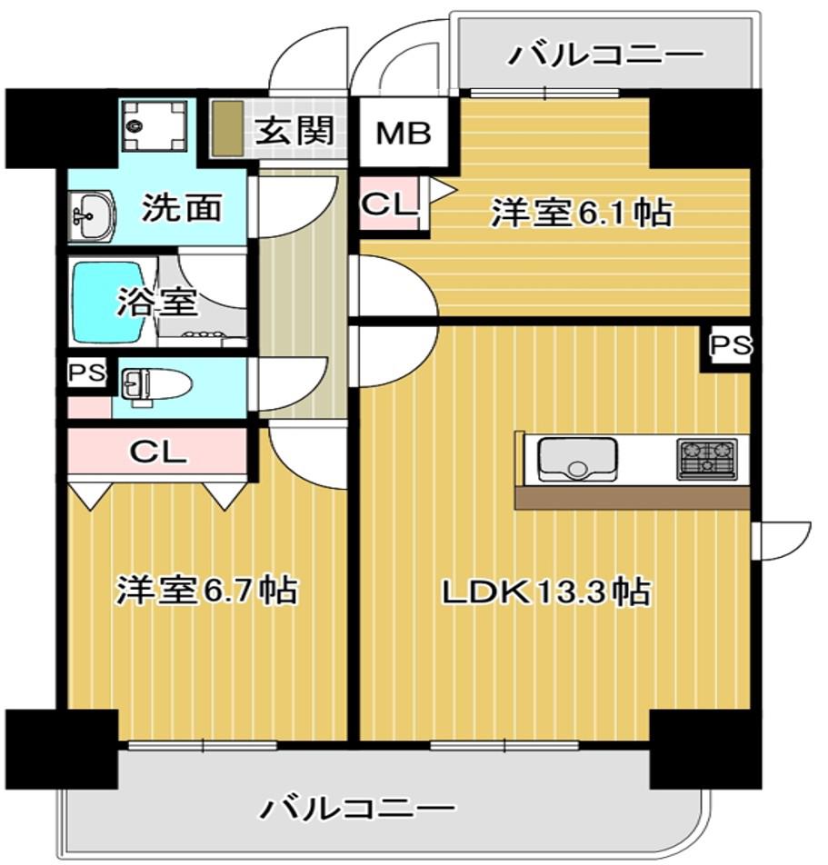 ふぁみゆ巽東(2LDK/7階)の間取り写真