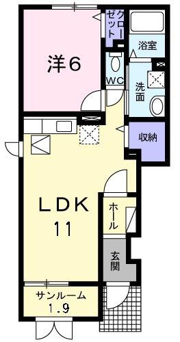 ヴィー・シュシュII(1LDK/1階)の間取り写真