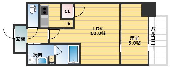 ブリリアントジュネス本町(1LDK/13階)の間取り写真