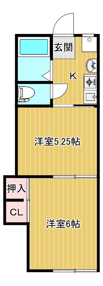 ルミエール笹口(2K/1階)の間取り写真