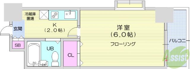 ダイアパレスプレステージ上杉(1K/2階)の間取り写真