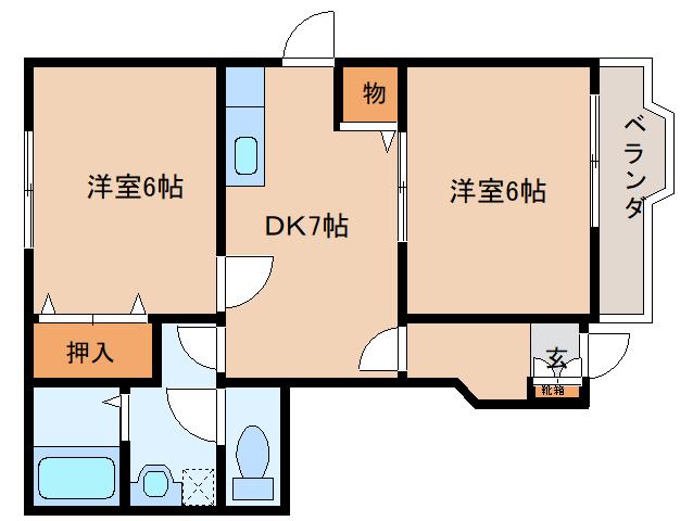 ヴィラーゼン(2DK/1階)の間取り写真