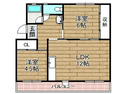 富田第二62棟(2LDK/5階)の間取り写真