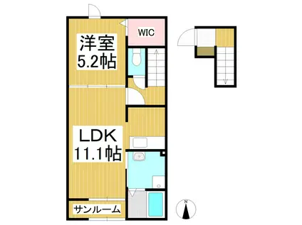 シエルアンフィニMIKURIYA(1LDK/2階)の間取り写真