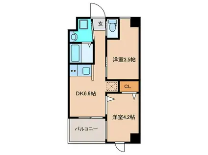 CRYSTAL&RESORT EXCLUSIVE(2DK/5階)の間取り写真