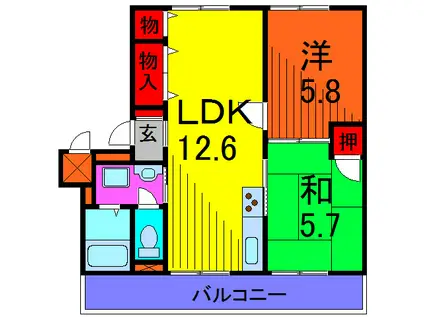 キャピタル若林(2LDK/1階)の間取り写真