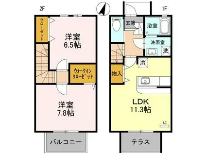 GARDEN HOUSE 三郷B棟(2LDK/1階)の間取り写真