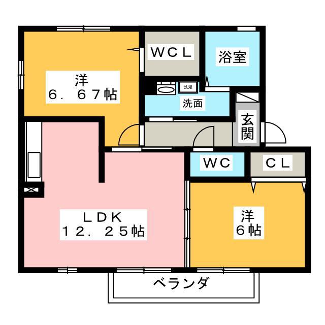 サンポーチ陽だまりB(2LDK/2階)の間取り写真