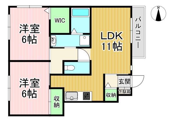 エクセレント天神(2LDK/1階)の間取り写真