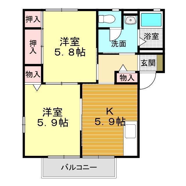 ディアスパルティール C棟(2K/1階)の間取り写真