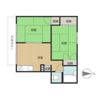 ドミエール高松(2DK/1階)の間取り写真