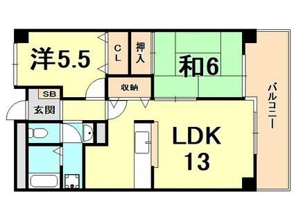 グレースコート西宮1・2(2LDK/6階)の間取り写真