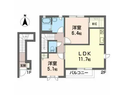プラザ・カナン弐番館(2LDK/2階)の間取り写真