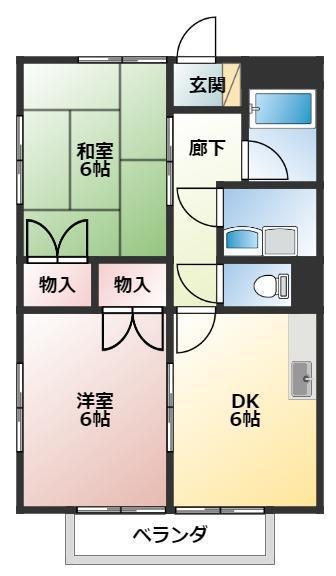 立見プリティハイツ(2DK/2階)の間取り写真