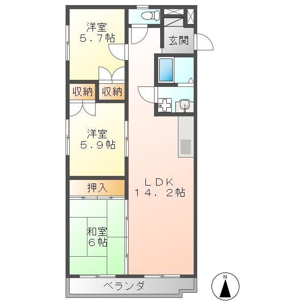 ベルパレス(3LDK/3階)の間取り写真