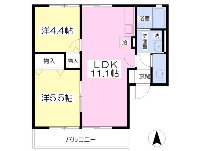 プチ・リヴィエールII(2LDK/1階)の間取り写真