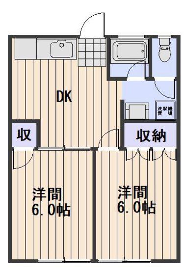 山田アパート(2DK/2階)の間取り写真