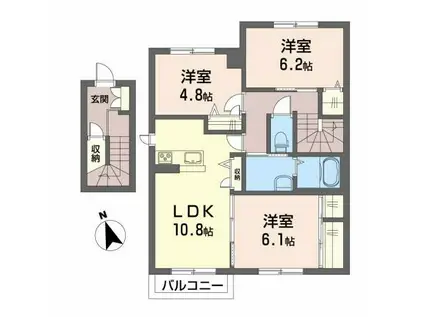 フィルゲートB(3LDK/2階)の間取り写真