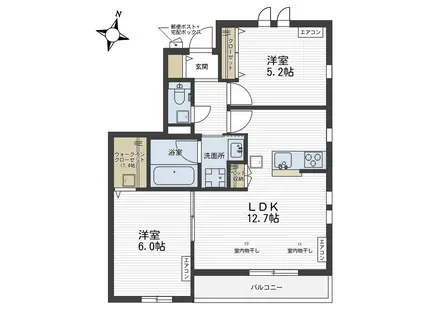 伊奈町内宿台メゾン(2LDK/1階)の間取り写真