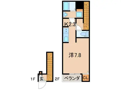 アクシィヴVIII(1K/2階)の間取り写真