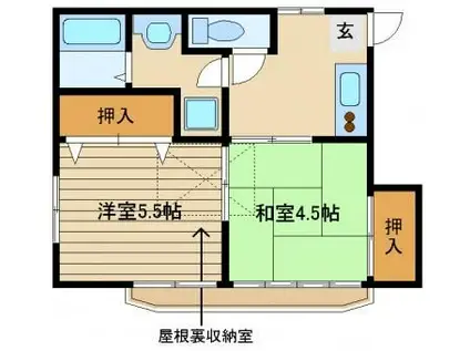 ツカモトハウス(2K/2階)の間取り写真