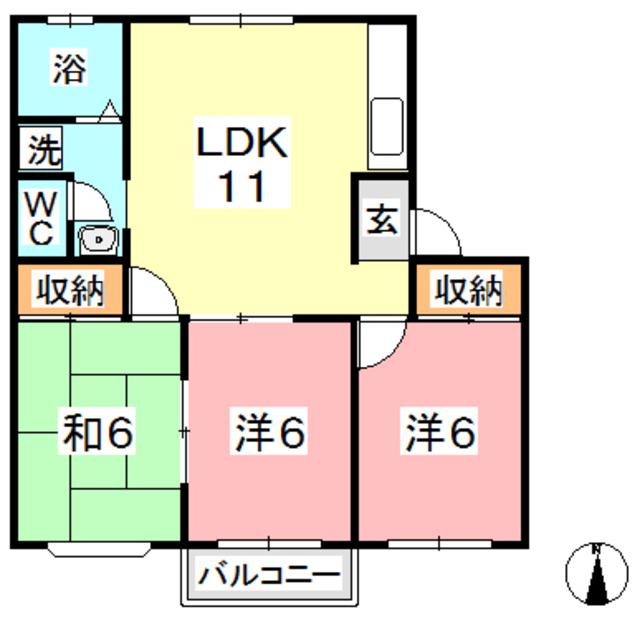 ファミーユ平野A(3LDK/2階)の間取り写真