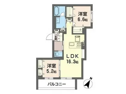 アメジア成田(2LDK/1階)の間取り写真
