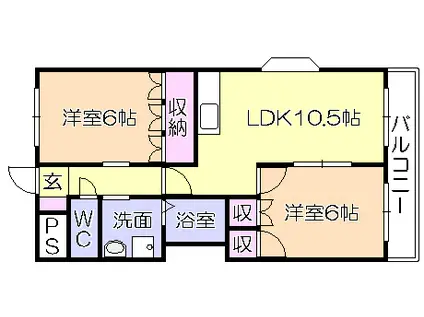ファインコート北野II(2LDK/1階)の間取り写真