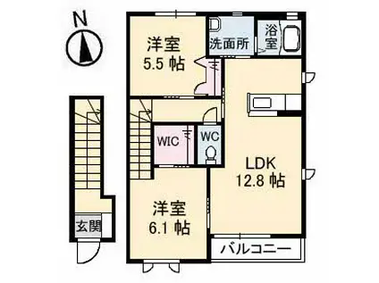 グランディールB棟(2LDK/2階)の間取り写真