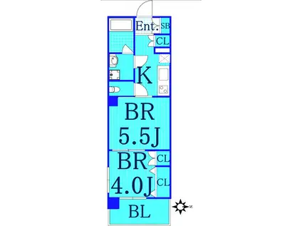 日神デュオステージ三ツ沢(2K/2階)の間取り写真