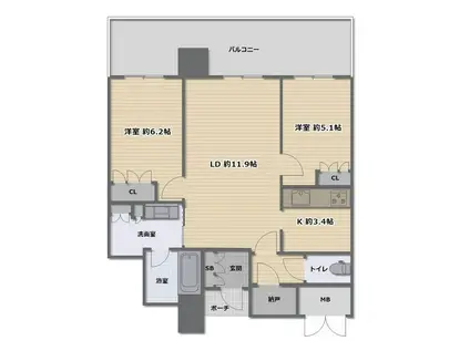 MJR堺筋本町タワー(2LDK/26階)の間取り写真