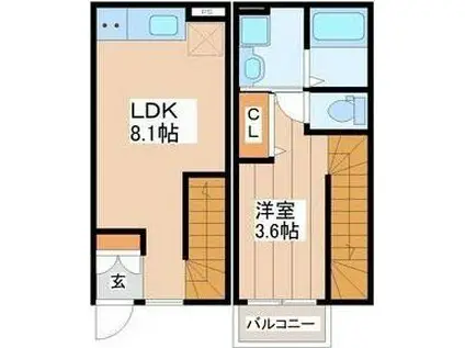 アルカンシエルK(1LDK/1階)の間取り写真