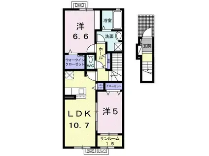 ROSECOLORB(2LDK/2階)の間取り写真