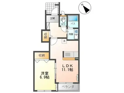 グリーンベルウッドI(1LDK/1階)の間取り写真