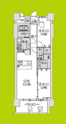 スプランディッド大阪NAMBA LINE(2LDK/3階)の間取り写真