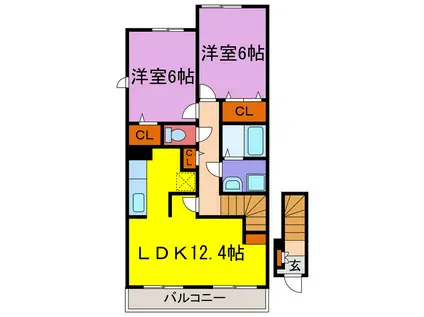 パレ ドゥールA・B・C・D(2LDK/2階)の間取り写真