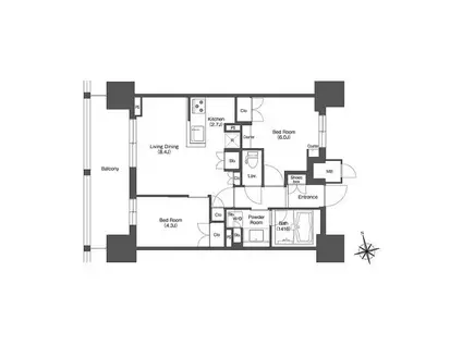 リーブルグラント西新宿イースト(2LDK/14階)の間取り写真