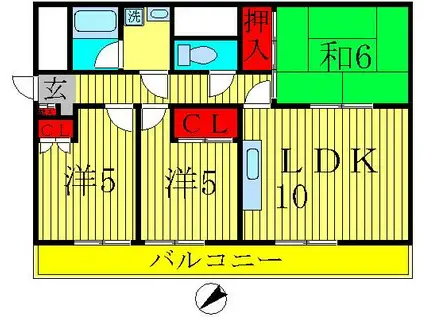 ツインヴィラ八柱II(3LDK/2階)の間取り写真