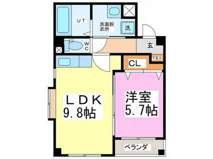 シンフォニー(1LDK/4階)の間取り写真