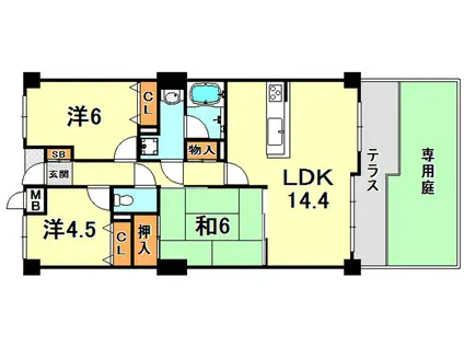 ダイアパレス魚崎北町(3LDK/1階)の間取り写真