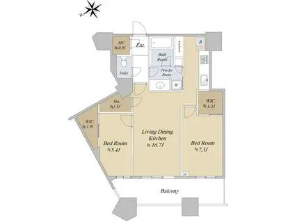 芝浦アイランド ケープタワー(2LDK/40階)の間取り写真