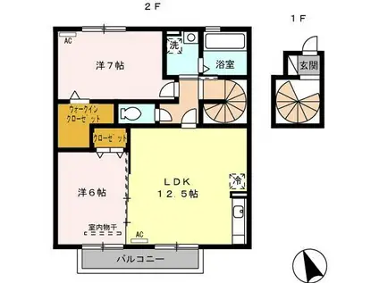 クレセント B棟(2LDK/2階)の間取り写真
