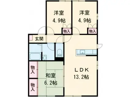 マウントクックB(2LDK/1階)の間取り写真