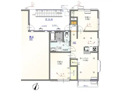 グランドハイツアキB(2LDK/1階)の間取り写真