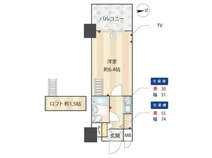 メインステージ武蔵関(1K/8階)の間取り写真