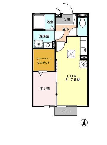 スカイコート(1LDK/1階)の間取り写真