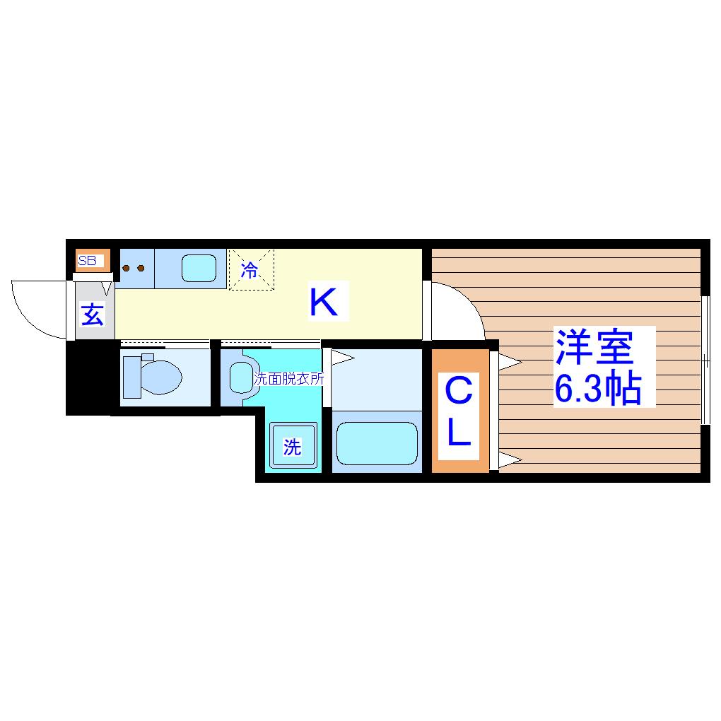 グランビュール八木山本町(1K/1階)の間取り写真