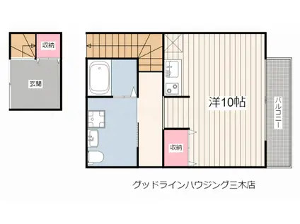 神戸電鉄粟生線 恵比須駅 徒歩8分 2階建 築20年(ワンルーム/2階)の間取り写真