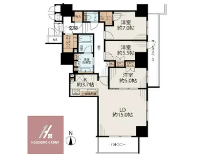 ジオタワー新町(3LDK/14階)の間取り写真