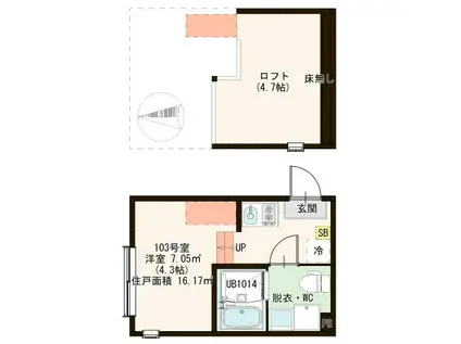 COLLON六町(ワンルーム/1階)の間取り写真